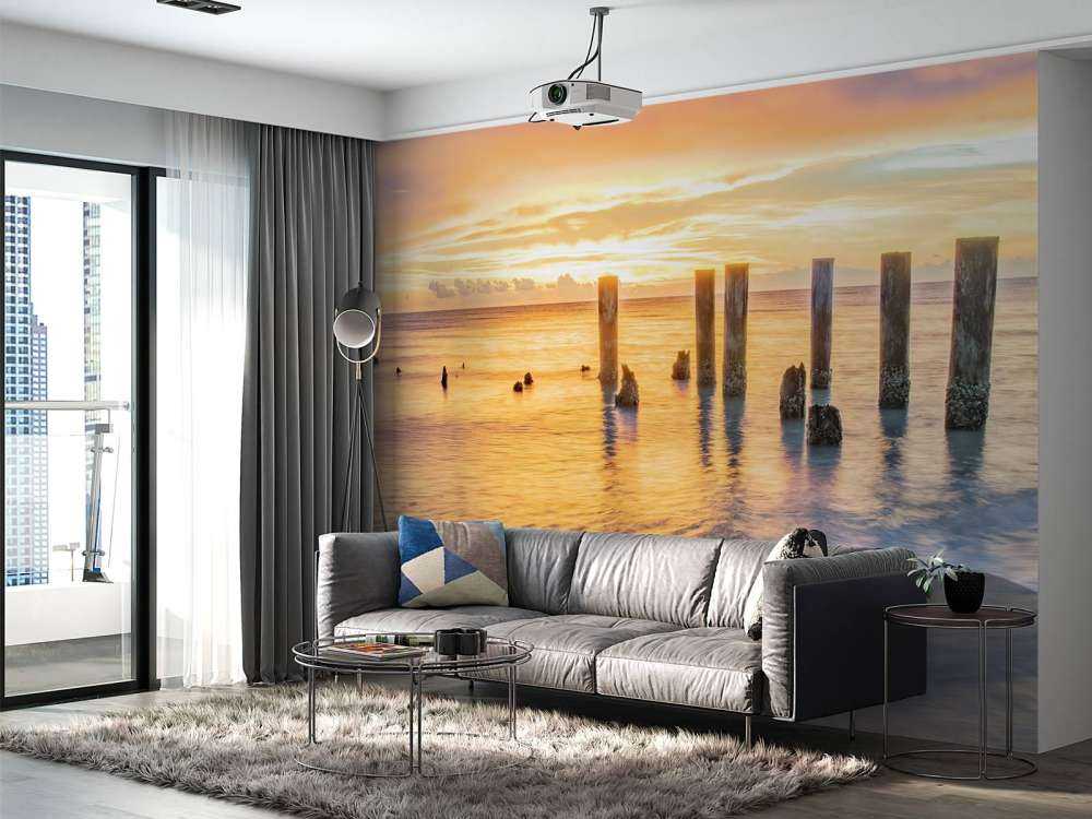 Mer calme au lever du soleil