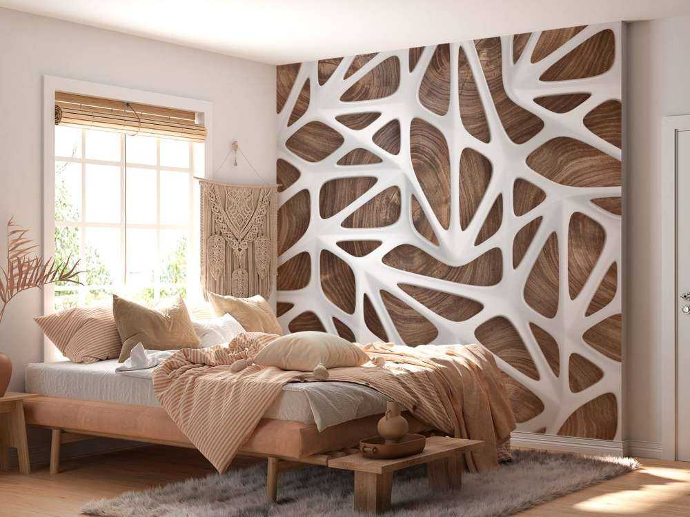 Motif blanc sur bois