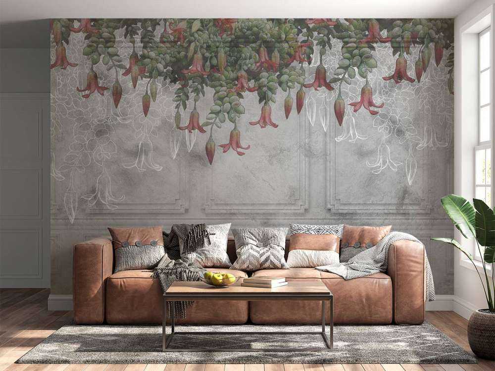 Mur gris classique avec fleurs