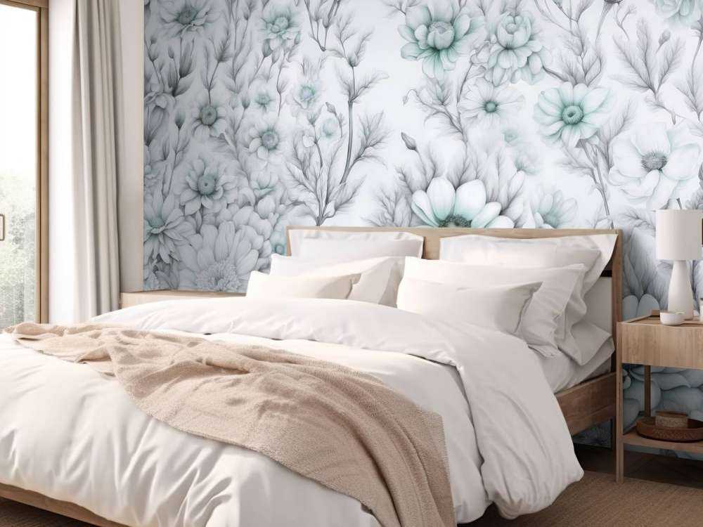 Mur floral romantique - bleu