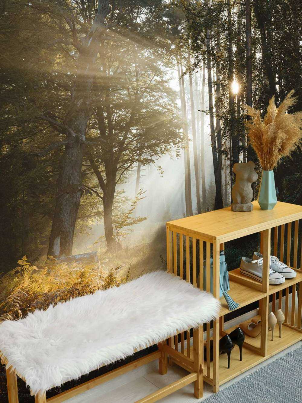 Lumière du matin éclatante à travers la forêt