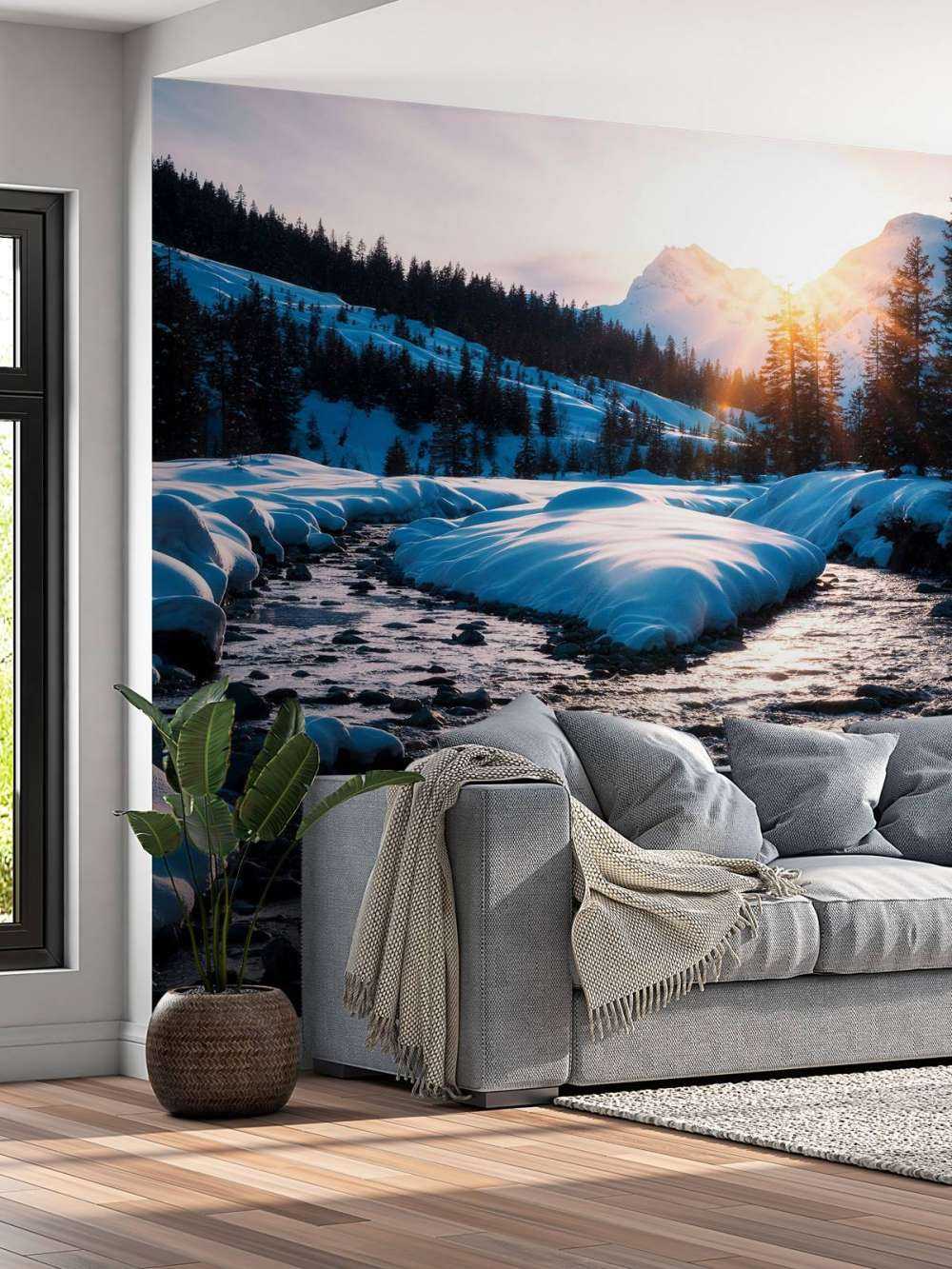 Bergbeek dans la lumière dorée de l'hiver