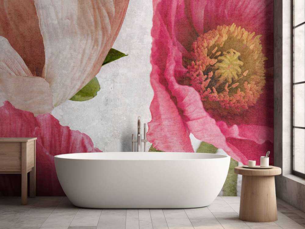 Coquelicots en rose et beige poudré