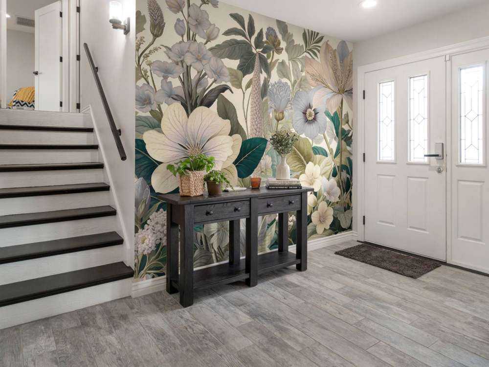 Fleurs botaniques dans des tons bleu doux