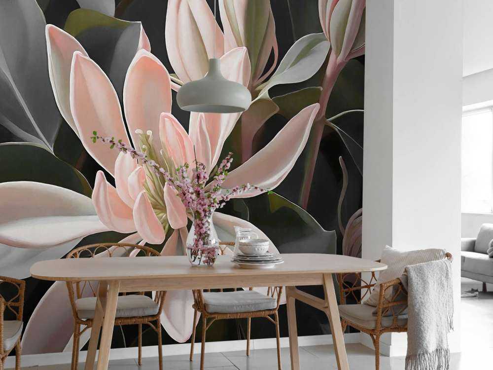 Fleurs de magnolia délicates sur fond sombre