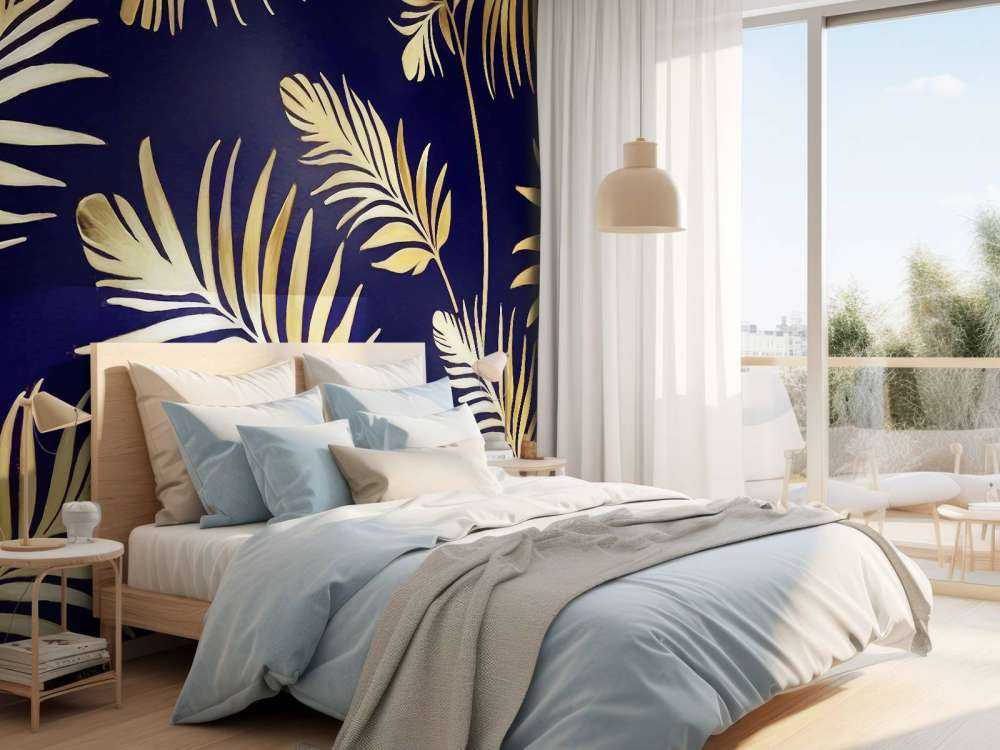 Feuilles dorées sur cuivre foncé