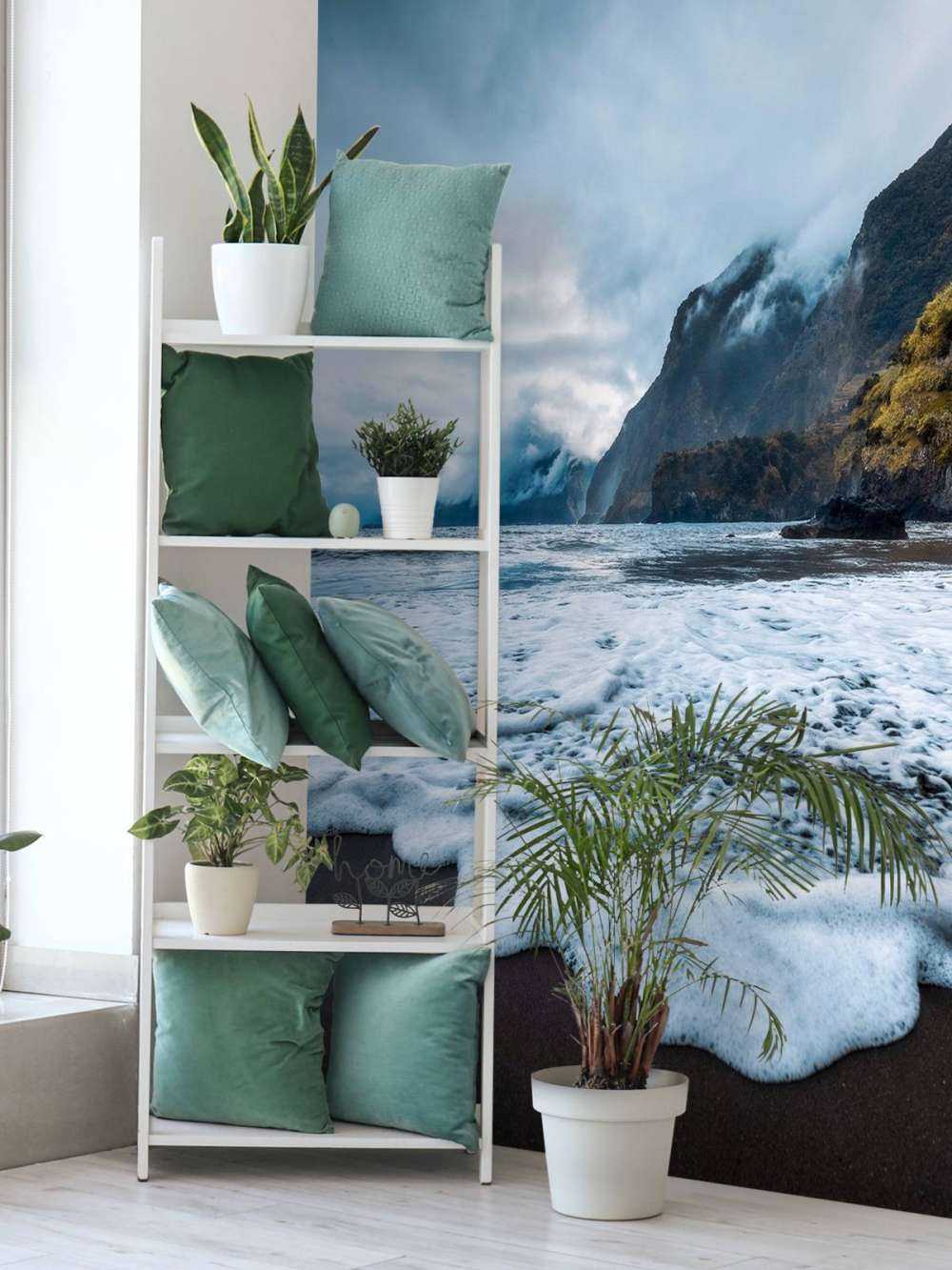 Côte dramatique avec des falaises brumeuses