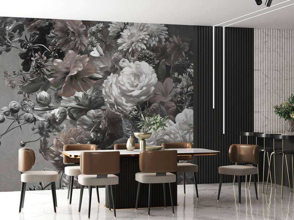 Grand bouquet avec des coquelicots sépia