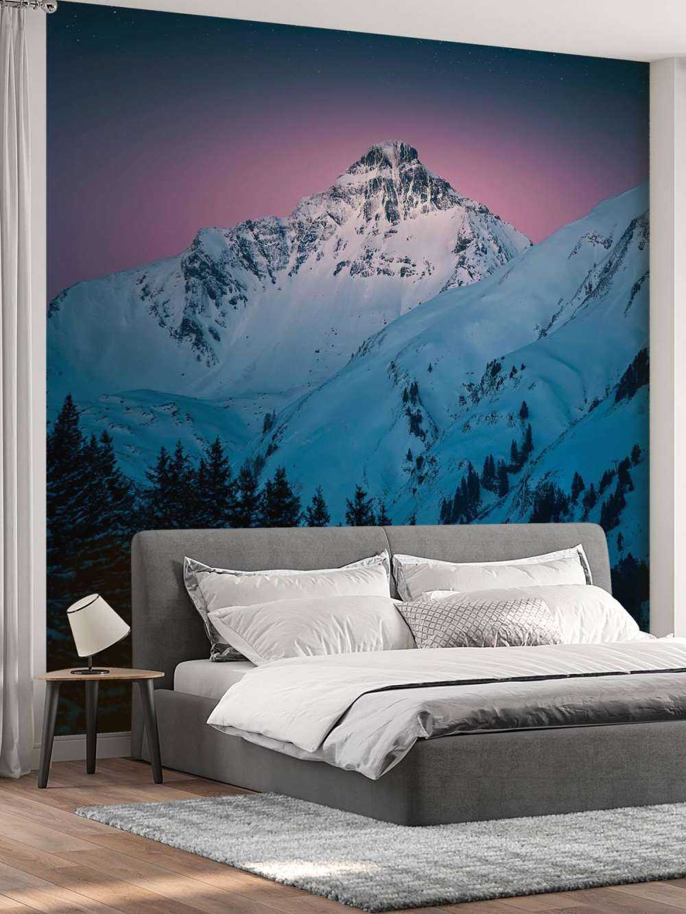 Sommet enneigé sous une nuit étoilée