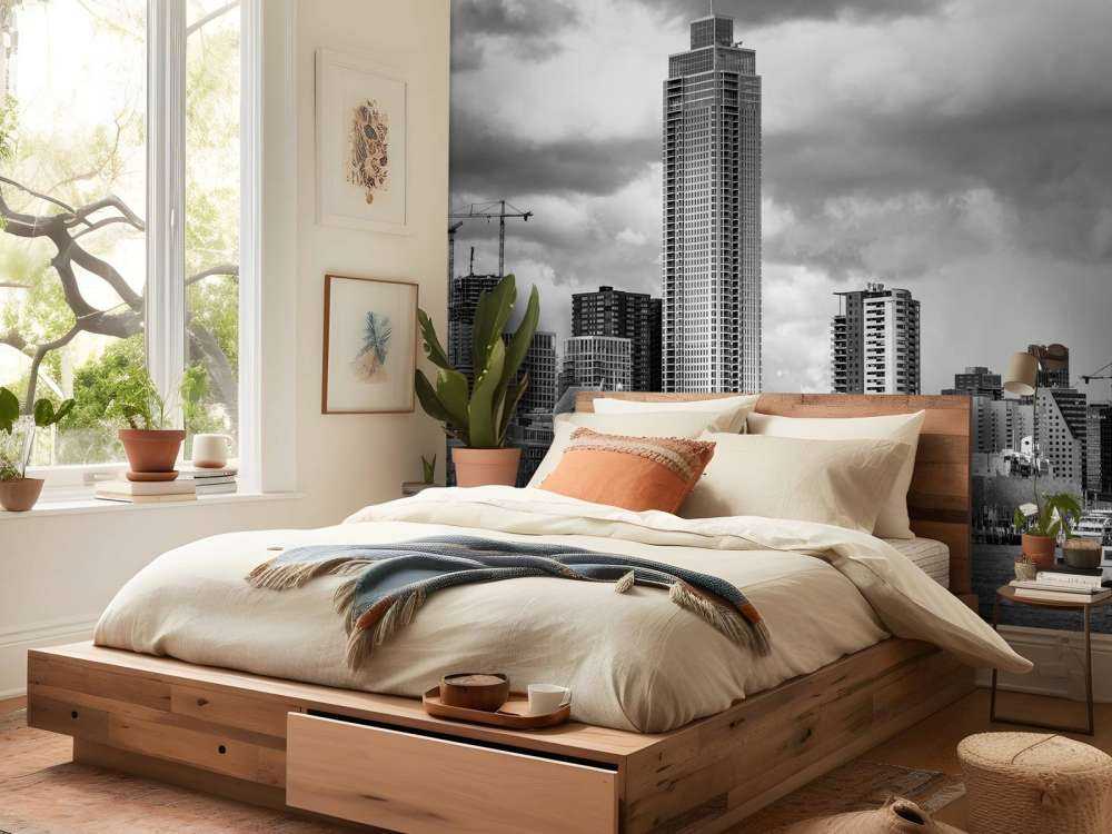 Skyline Rotterdam (Westerkade) depuis Katendrecht (noir et blanc) 