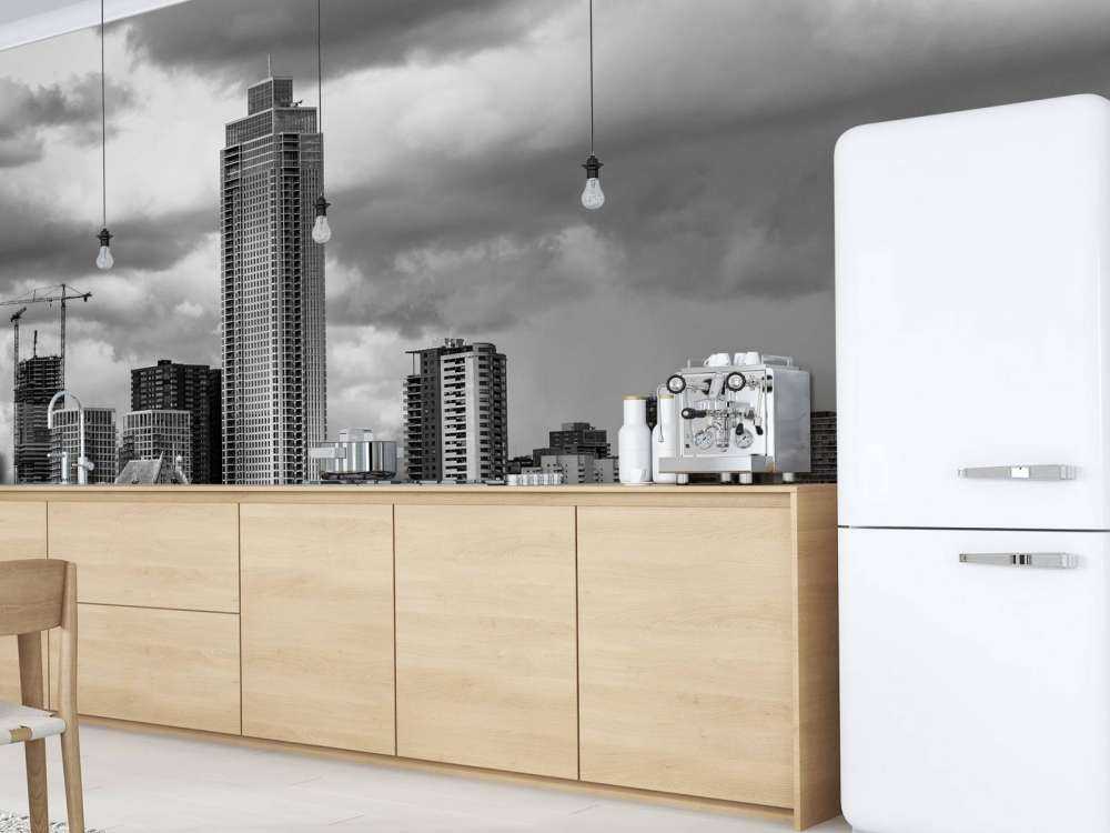 Skyline Rotterdam (Westerkade) depuis Katendrecht (noir et blanc) 