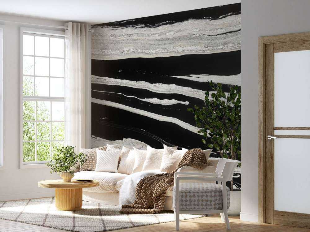 Marbre noir avec des veines blanches