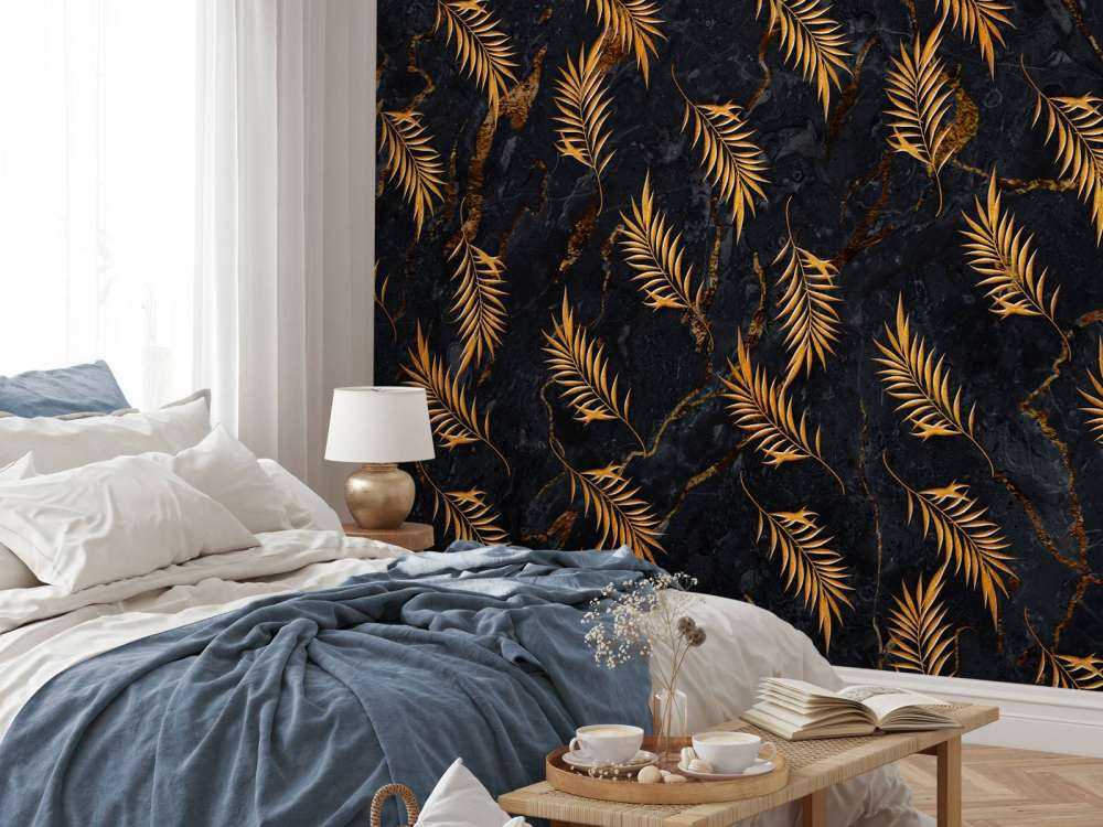 Feuilles tropicales sur marbre