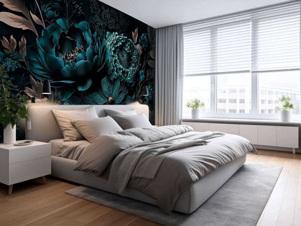 Ambiance Renaissance, fleurs mélancoliques turquoise