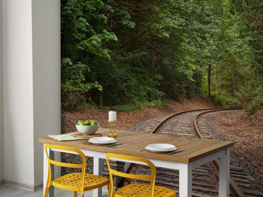 Ligne de chemin de fer à travers la forêt