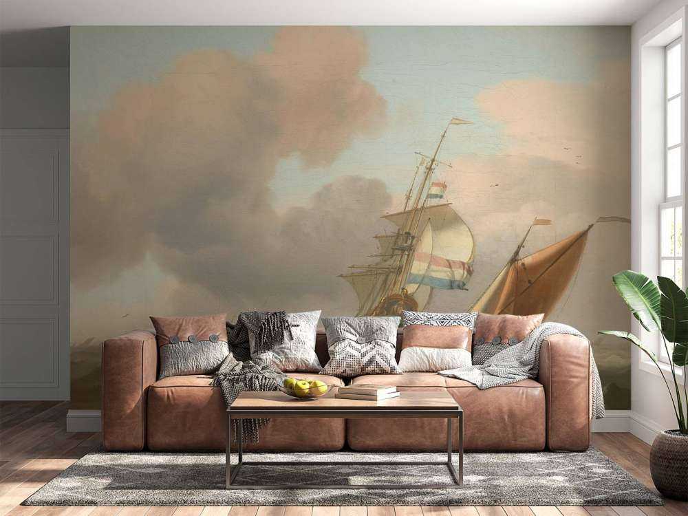 Mer rocailleuse avec des navires