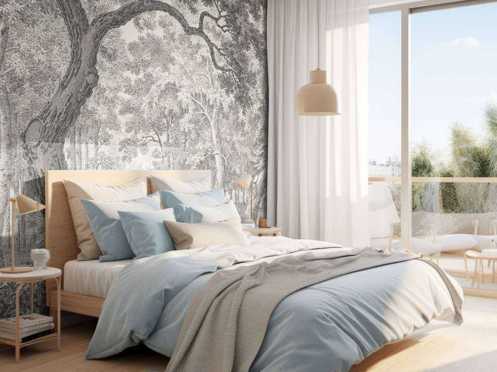 Vue sur la forêt avec deux cerfs