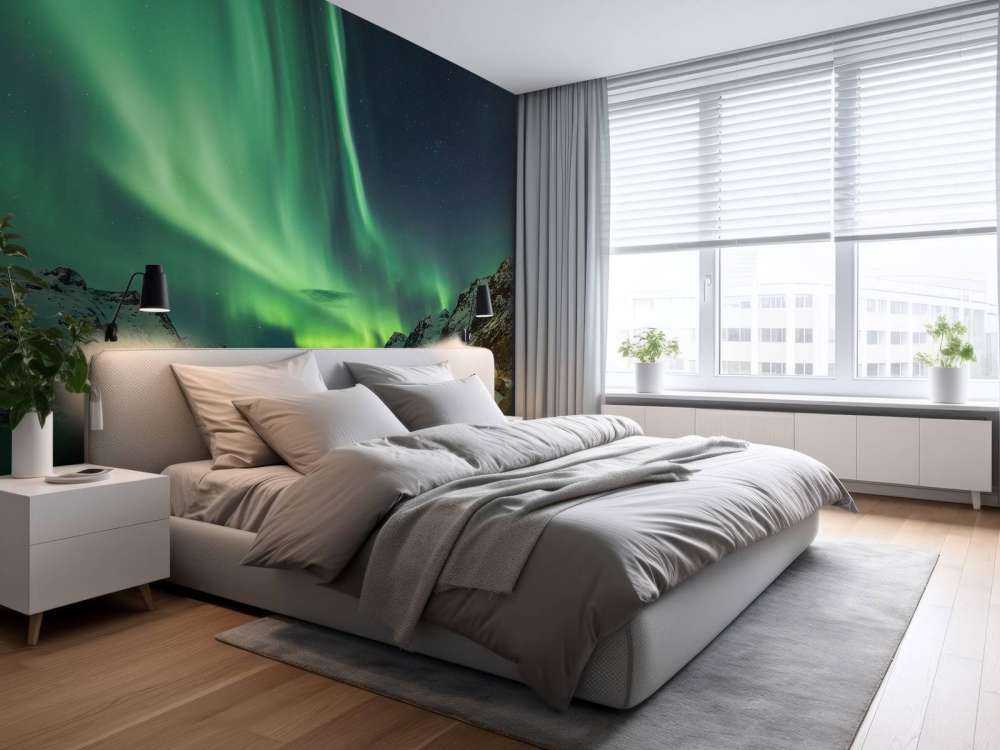 Aurore boréale entre deux fjords