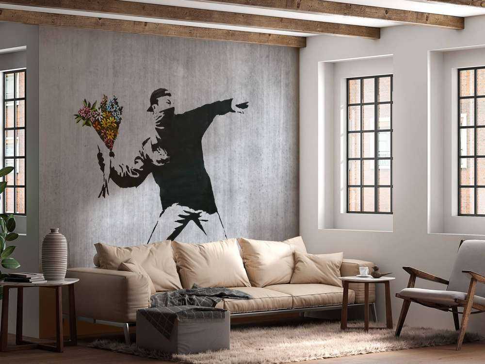 Banksy - Flower thrower, grey concrete