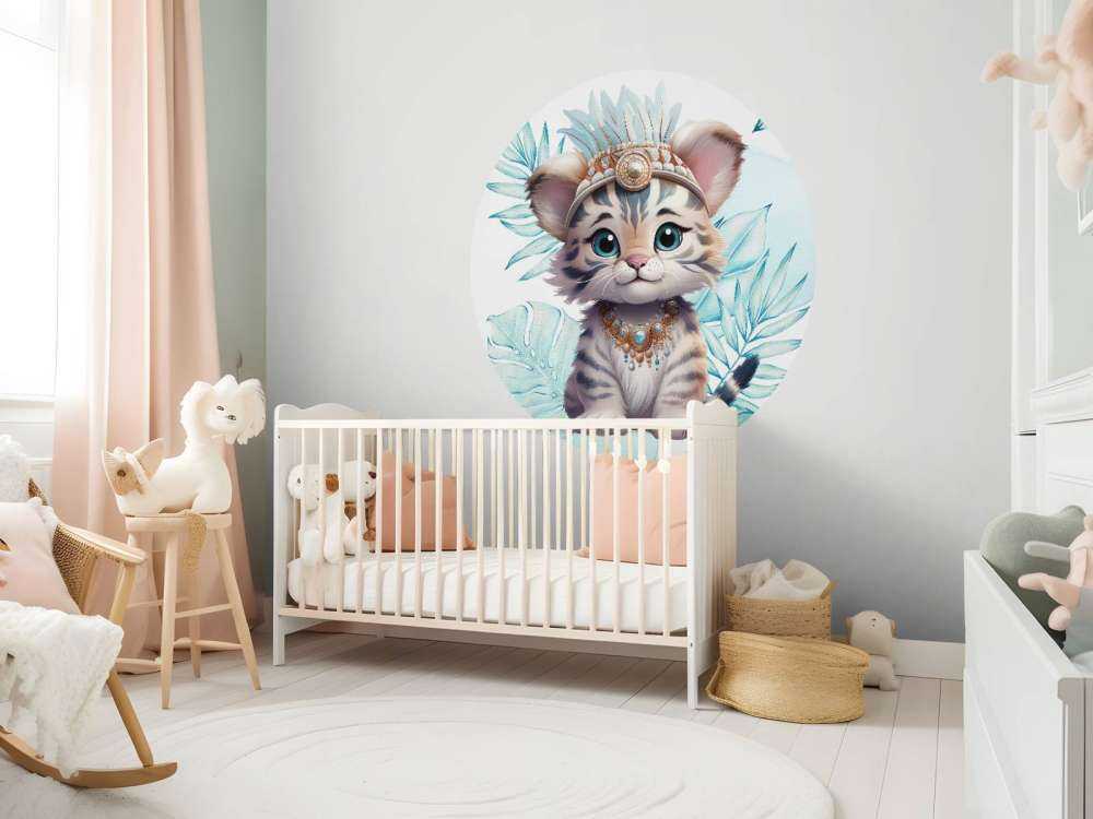 Bébé tigre et feuille bleu