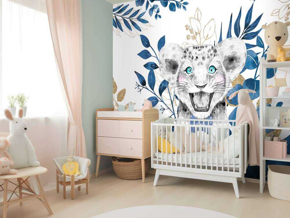 Bébé lionne jungle bleu