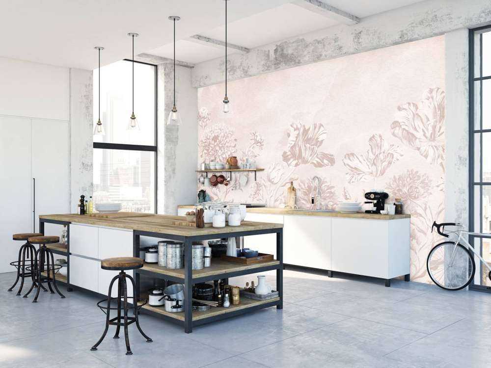 Paysage floral baroque - rose poudré