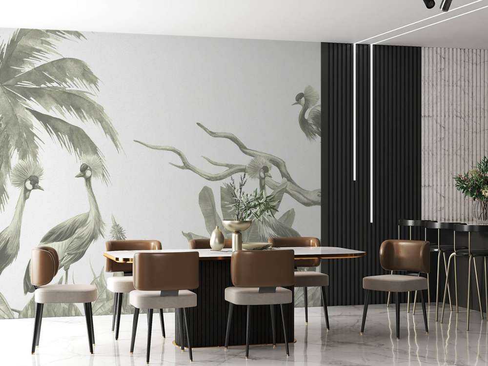 Jungle avec grues en vert d'eau