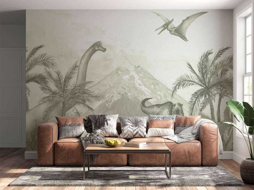 Différents dinosaures en vert d'eau