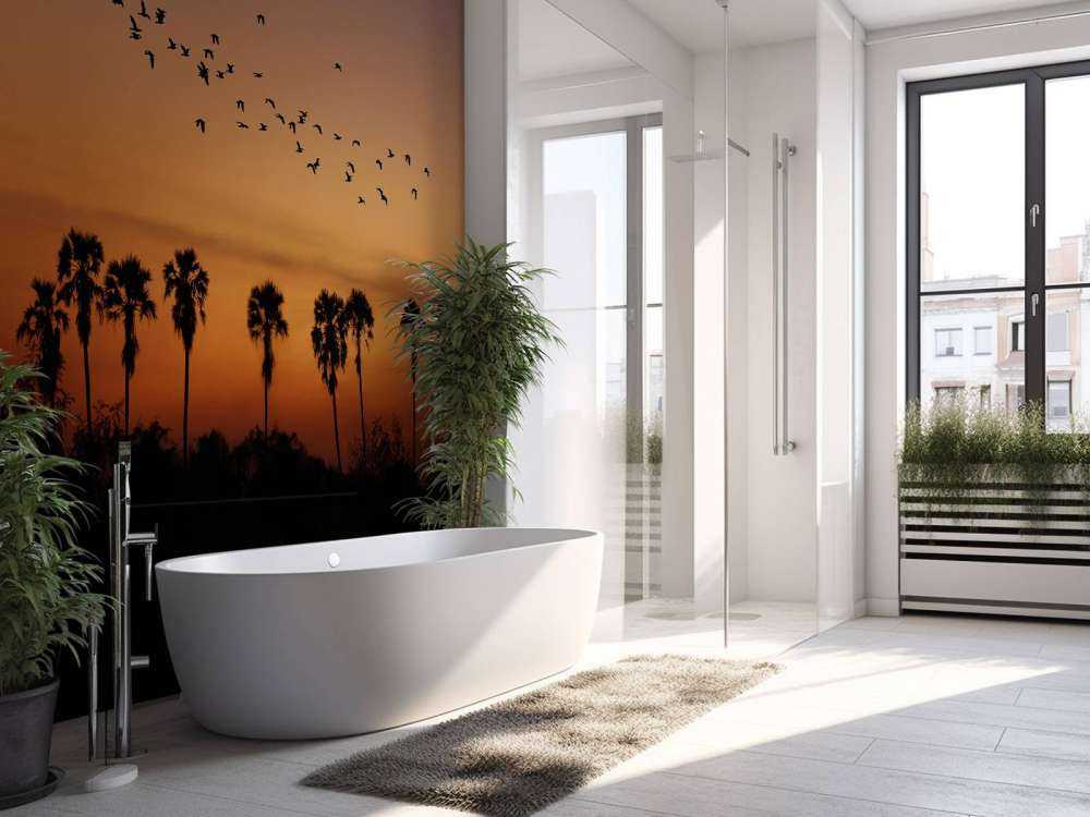 Palmiers avec groupe d'oiseaux