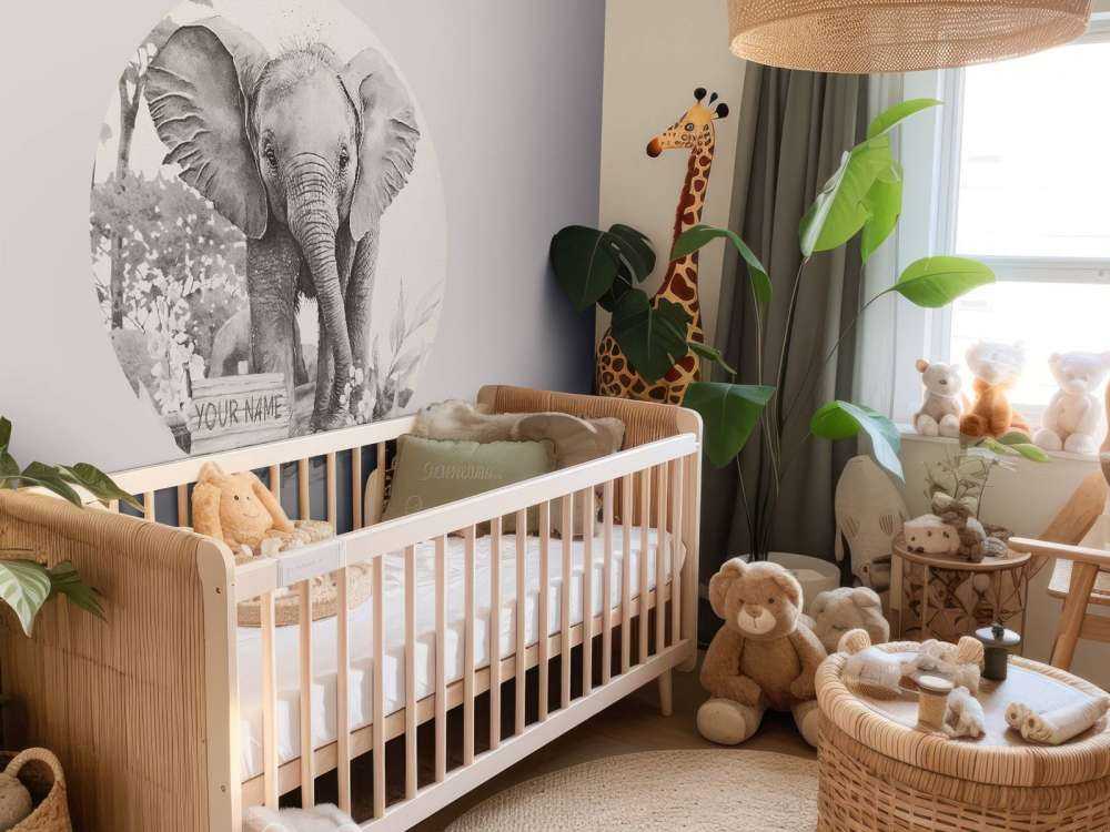Bébé éléphant dans la jungle beige
