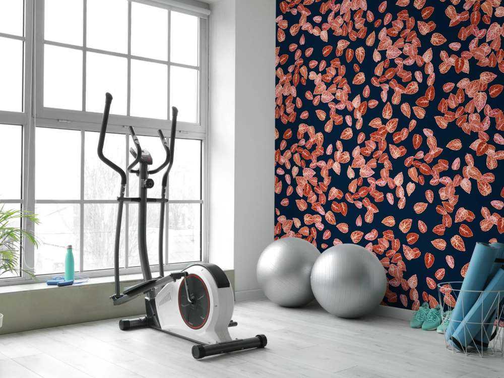 Petites feuilles rouille sur bleu nuit