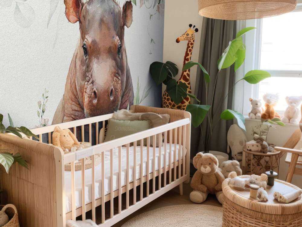 Bébé hippopotame dans les feuilles