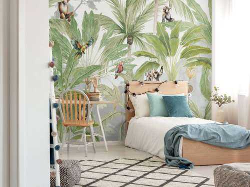 Jungle avec singes et perroquets en couleur