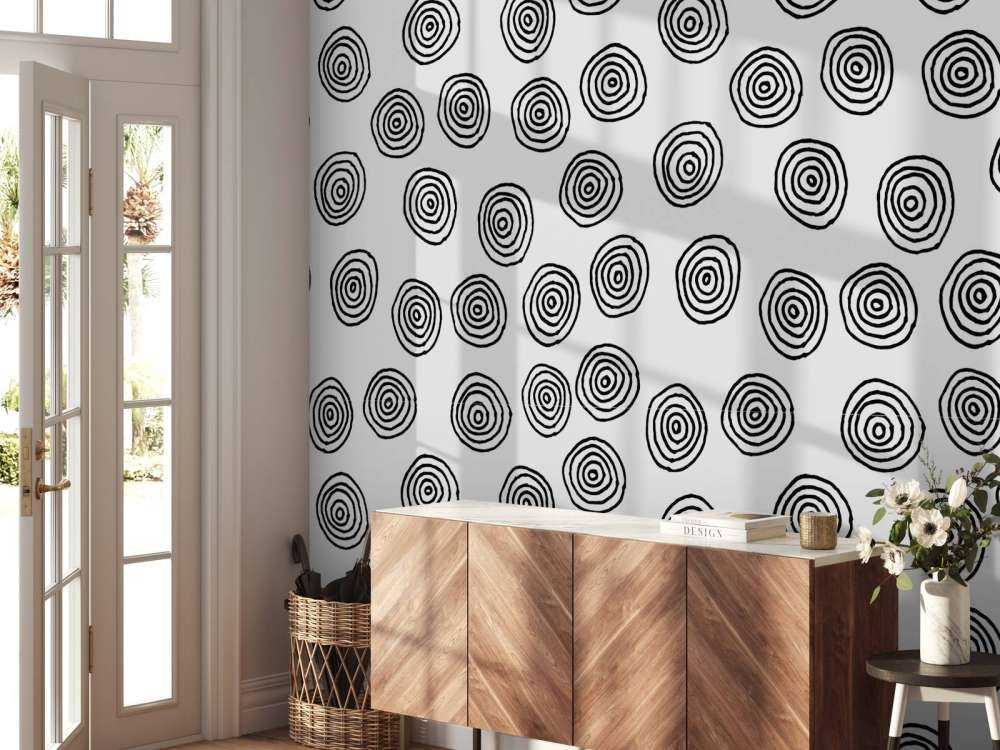 Cercles abstraits en noir et blanc