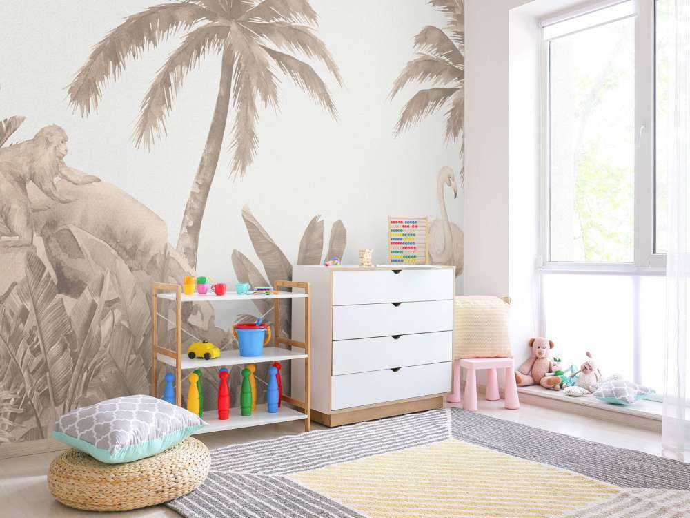 Singes et flamants roses