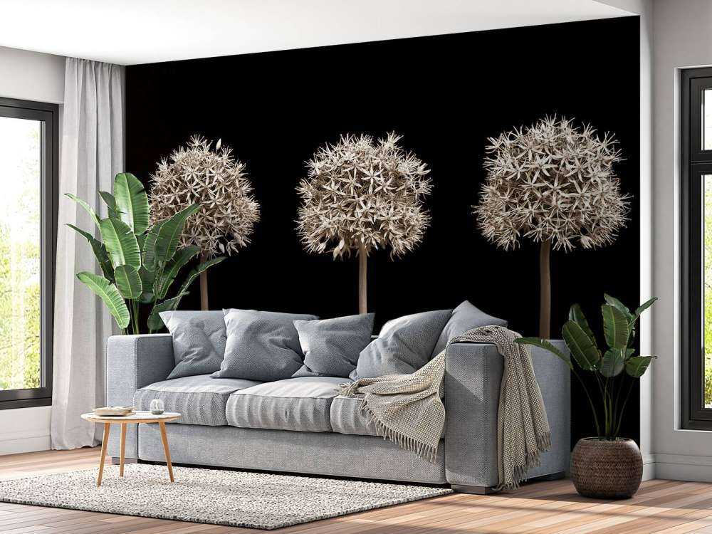 Trois fleurs d'allium en ligne