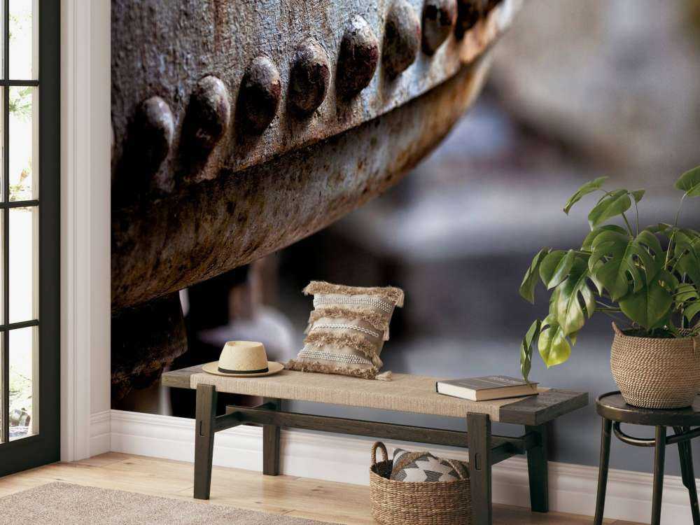 Détail d'une chaudière à vapeur rouillée