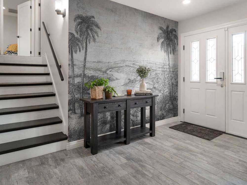 Paysage de palmiers en style gravure grise