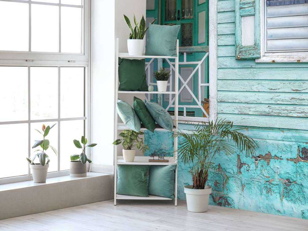 façade de maison en bois turquoise
