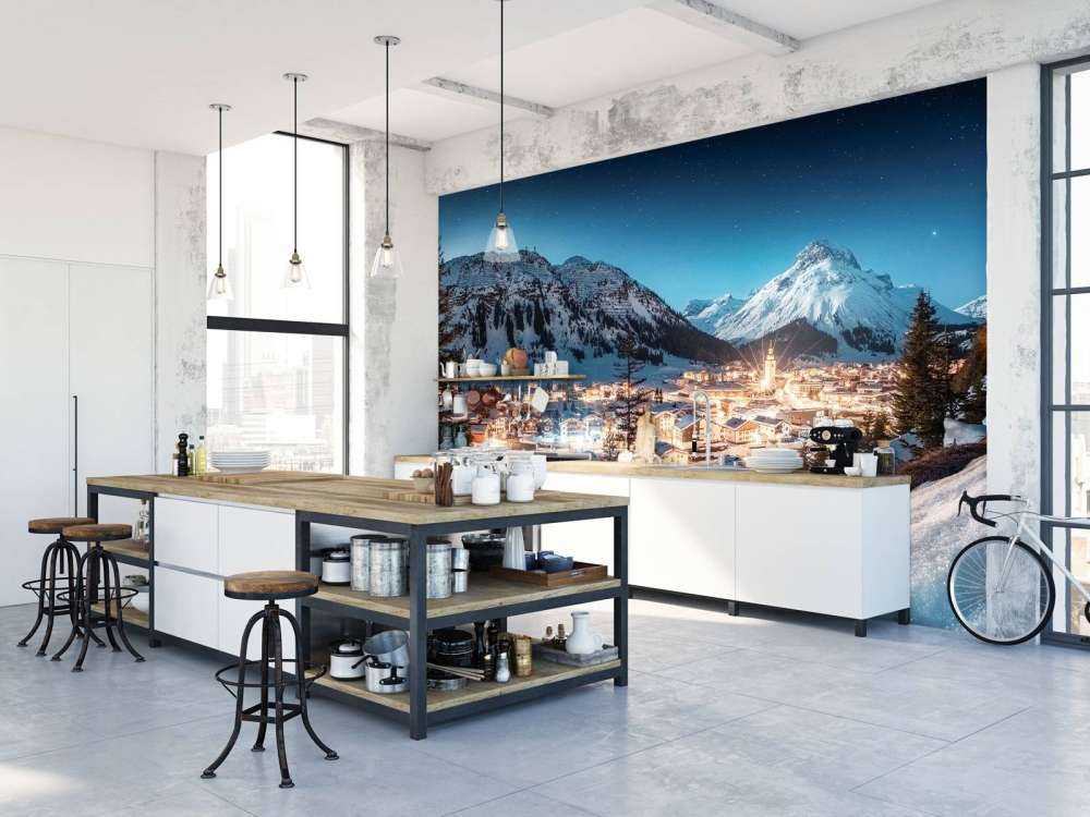 Village alpin scintillant sous un ciel étoilé