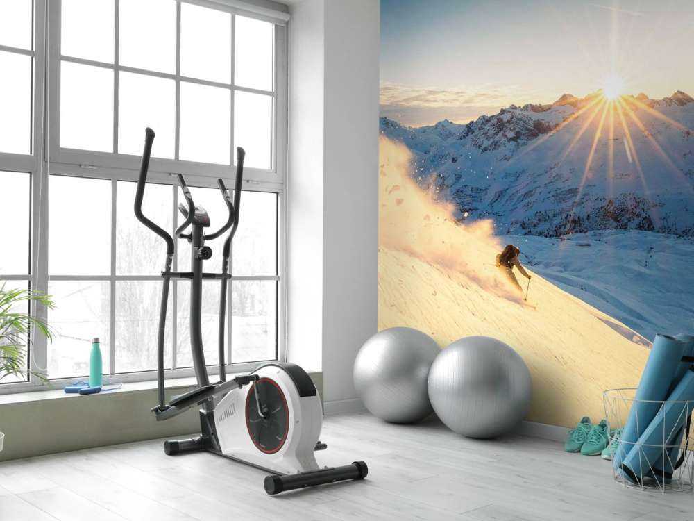 Skier dans un panorama alpin ensoleillé.