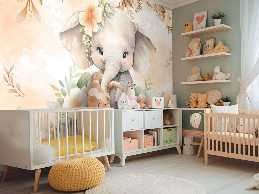 Éléphant ombragé dans un panier de fleurs