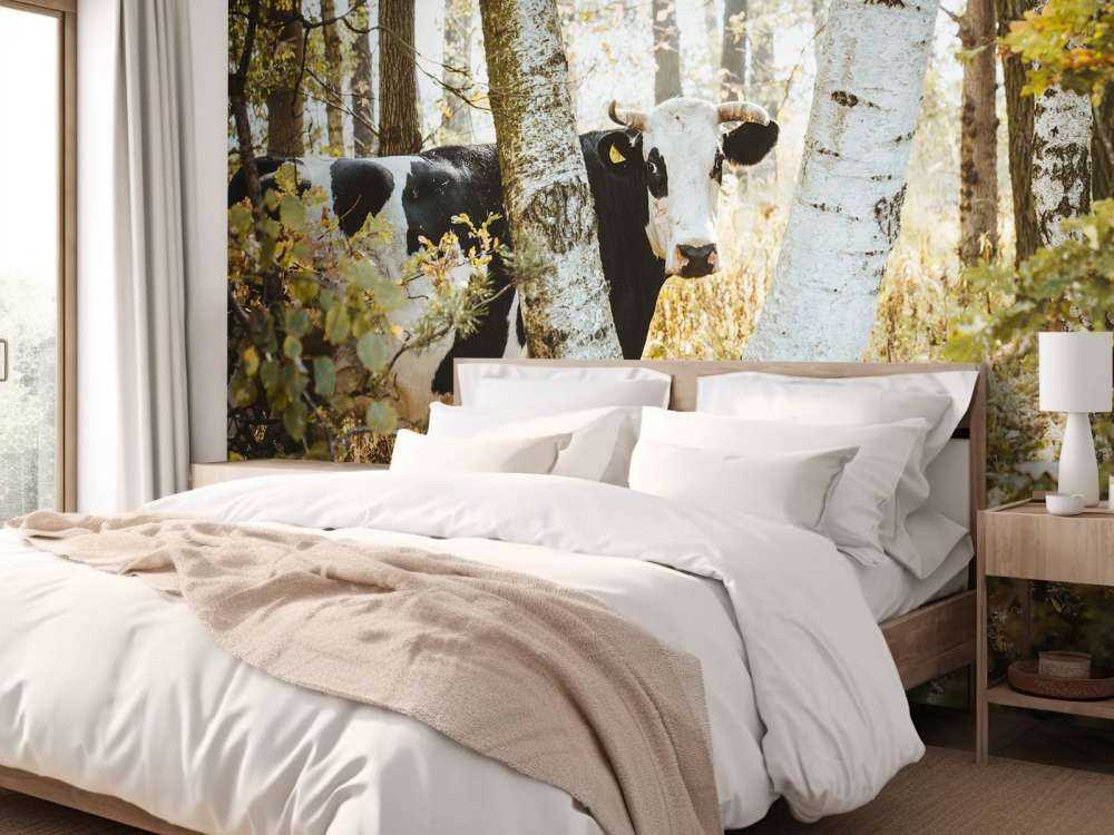 Vache curieuse dans la forêt