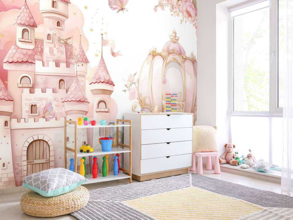 Château de contes de fées et carrosse de roses