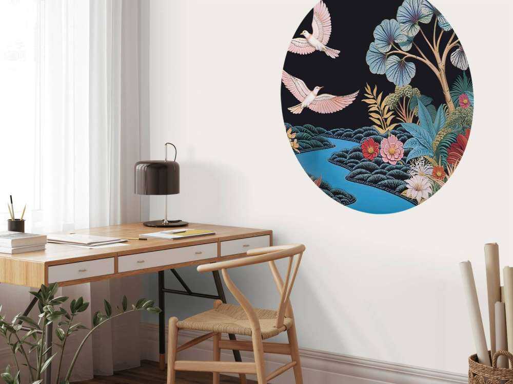 Paysage tropical avec des oiseaux blancs