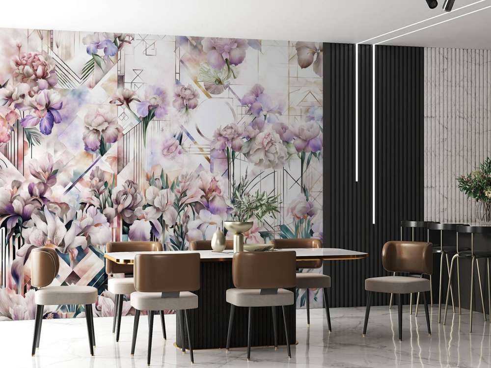 Immenses iris aquarelle roses