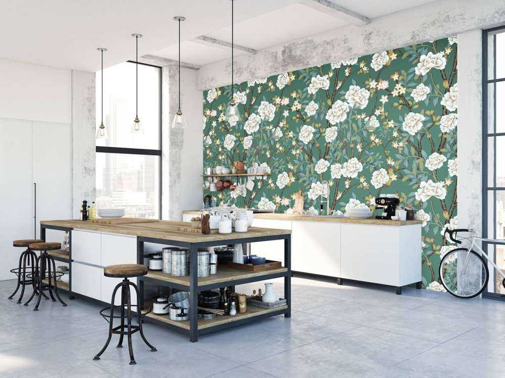 Pivoines sur fond vert