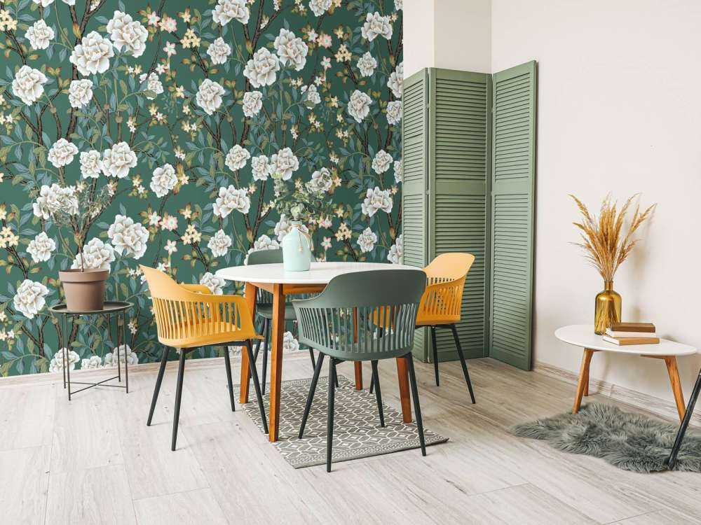 Pivoines sur fond vert