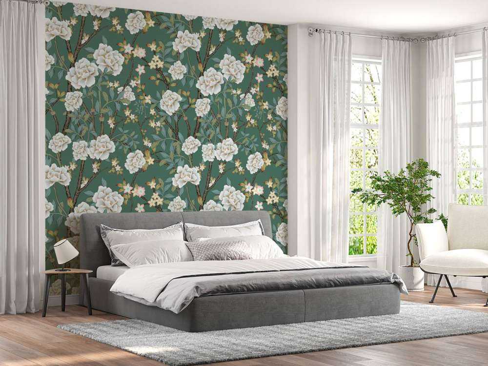 Pivoines sur fond vert