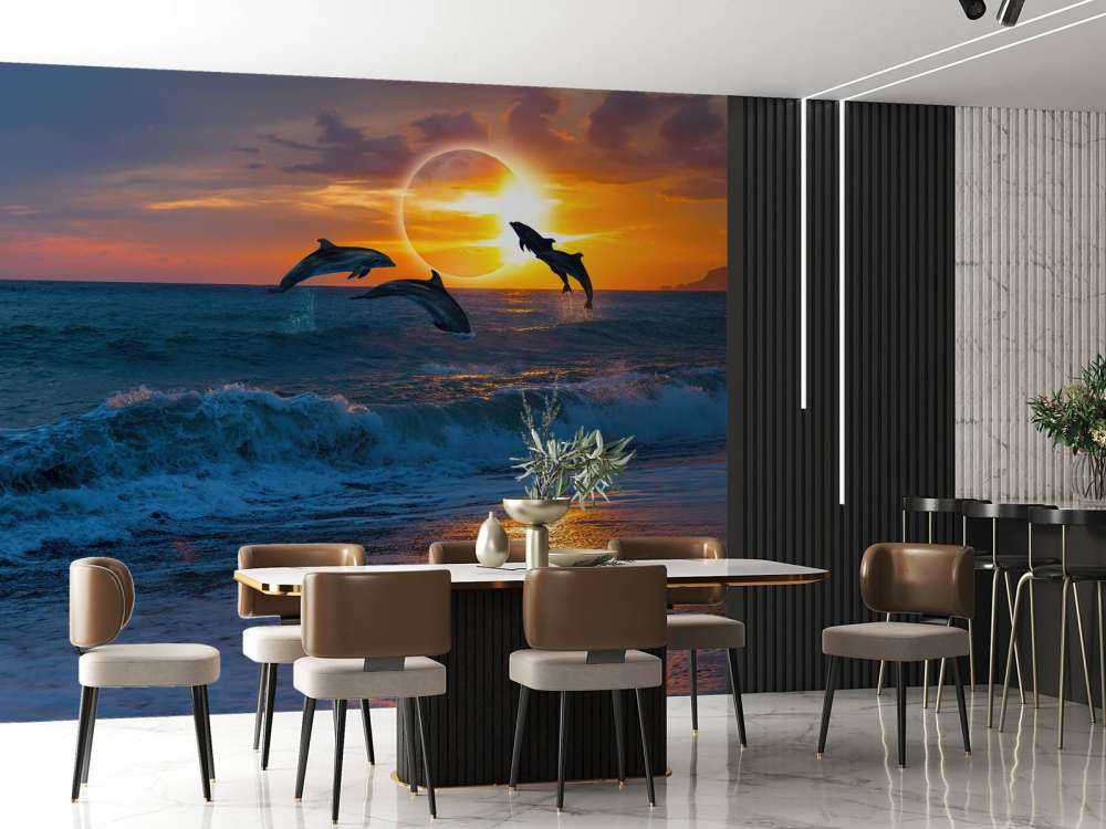 Dauphins au coucher du soleil